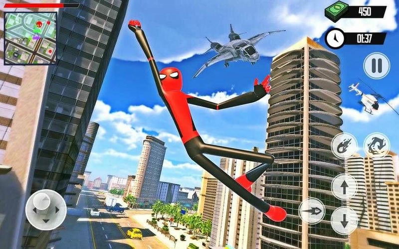 蜘蛛英雄火柴人无限金币(Spider Hero Stickman Rope Gang)截图1